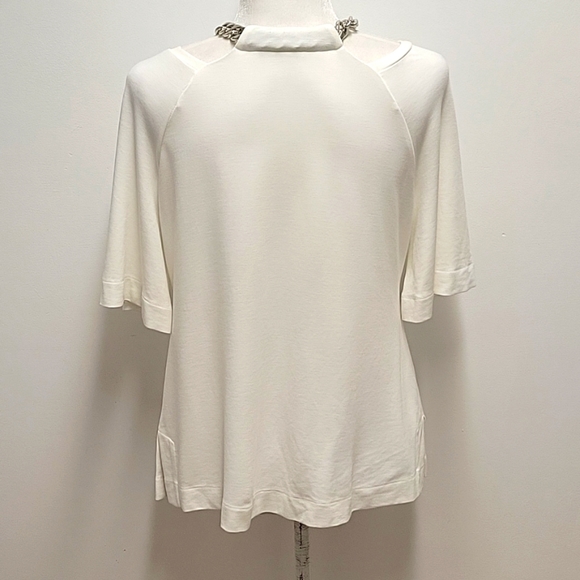 Duette NYC Top/Blouse White w/Silver Chain at Neck Belled Half Sleeves Size XS - Picture 5 of 9